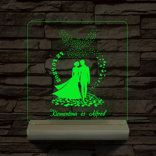 Szárnyaló Szirmok Esküvő személyre szabott fatalppal 7 színű 3D led lámpa