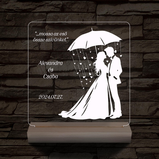Szíveső Esküvő személyre szabott fatalppal 7 színű 3D led lámpa