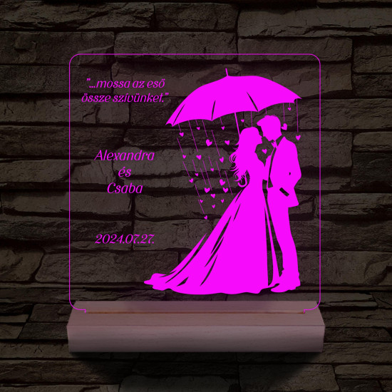 Szíveső Esküvő személyre szabott fatalppal 7 színű 3D led lámpa