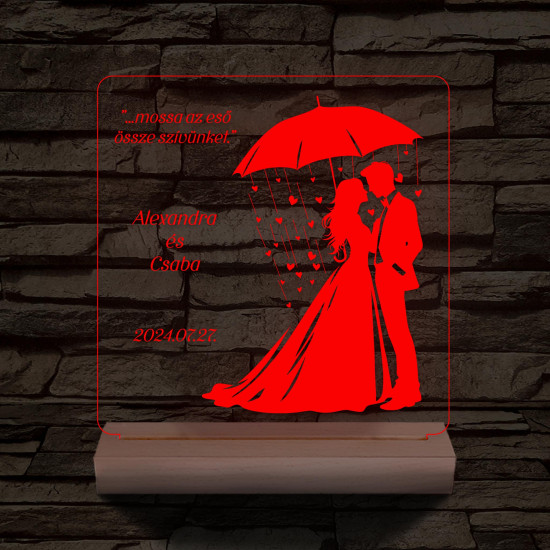 Szíveső Esküvő személyre szabott fatalppal 7 színű 3D led lámpa