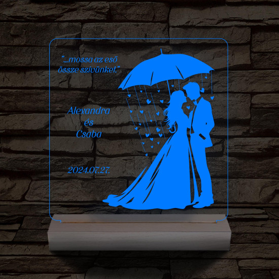 Szíveső Esküvő személyre szabott fatalppal 7 színű 3D led lámpa