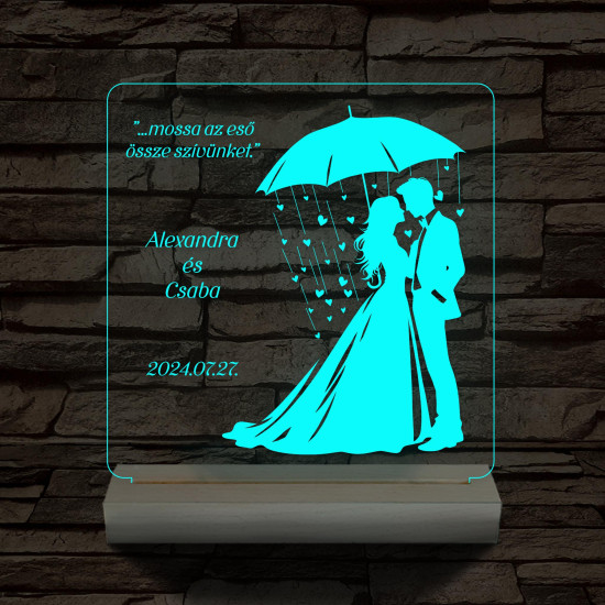 Szíveső Esküvő személyre szabott fatalppal 7 színű 3D led lámpa