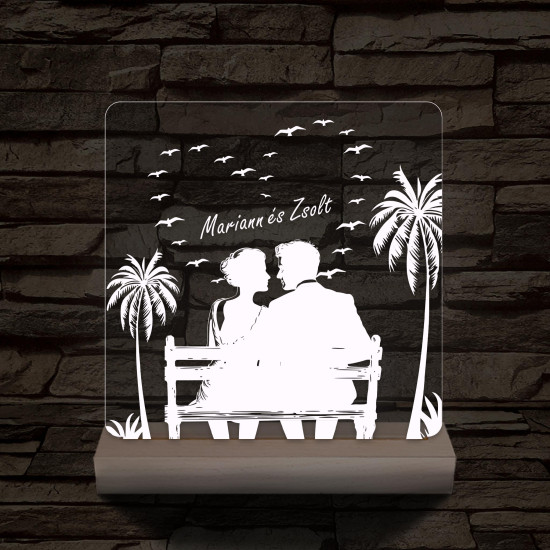 Tengerparti románc személyre szabott fatalppal 7 színű 3D led lámpa
