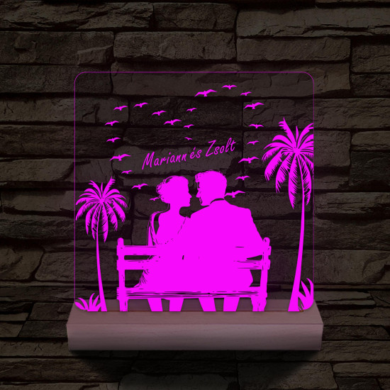 Tengerparti románc személyre szabott fatalppal 7 színű 3D led lámpa