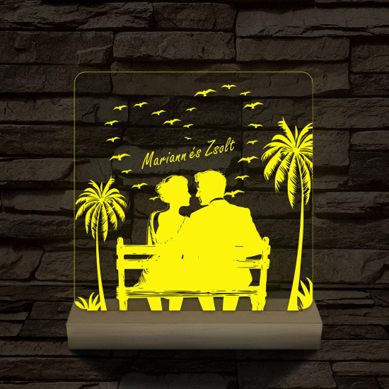 Tengerparti románc személyre szabott fatalppal 7 színű 3D led lámpa