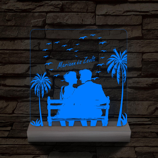 Tengerparti románc személyre szabott fatalppal 7 színű 3D led lámpa