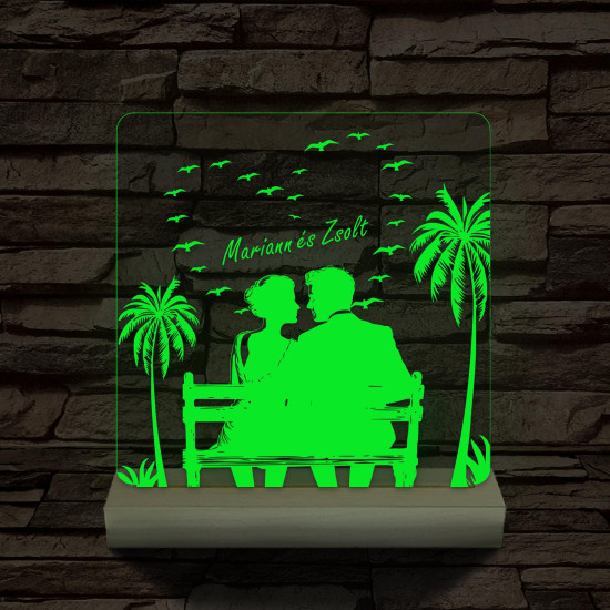 Tengerparti románc személyre szabott fatalppal 7 színű 3D led lámpa
