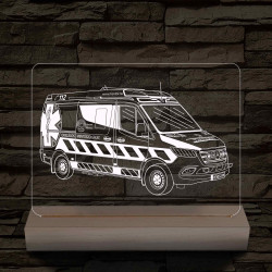 Mentőautó fa talppal 7 színű 3D led lámpa