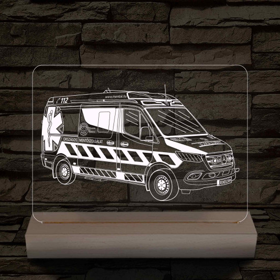 Mentőautó fa talppal 7 színű 3D led lámpa