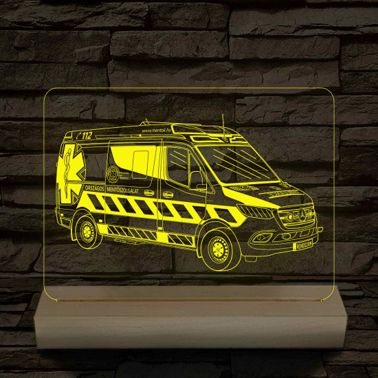 Mentőautó fa talppal 7 színű 3D led lámpa