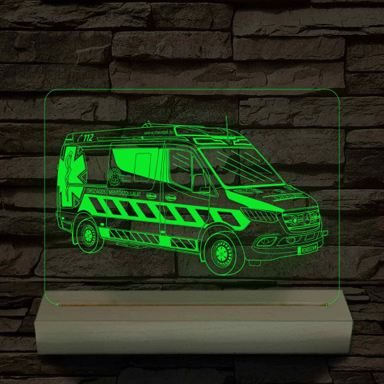 Mentőautó fa talppal 7 színű 3D led lámpa