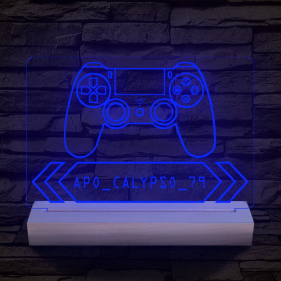 Gamer Játékos személyre szabott 20 cm fa talppal 7 színű 3D led lámpa