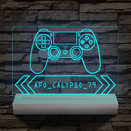 Gamer Játékos személyre szabott 20 cm fa talppal 7 színű 3D led lámpa