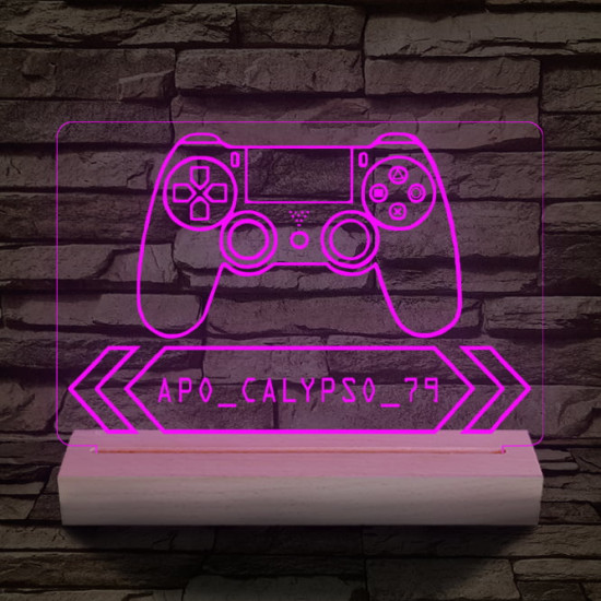 Gamer Játékos személyre szabott 20 cm fa talppal 7 színű 3D led lámpa