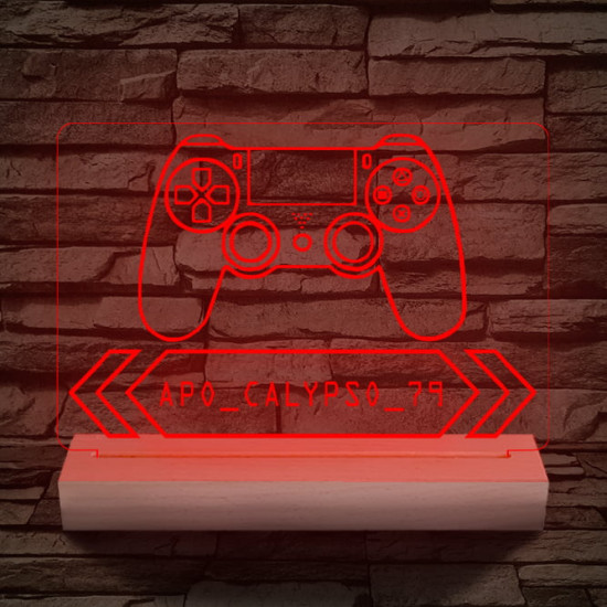 Gamer Játékos személyre szabott 20 cm fa talppal 7 színű 3D led lámpa