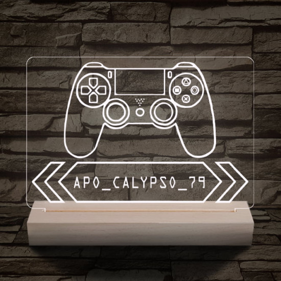 Gamer Játékos személyre szabott 20 cm fa talppal 7 színű 3D led lámpa