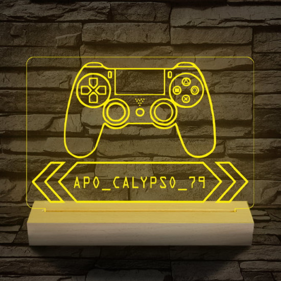 Gamer Játékos személyre szabott 20 cm fa talppal 7 színű 3D led lámpa