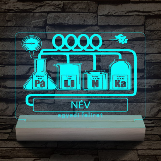 Pálinka vicces ajándék személyre szabott 20 cm fa talppal 7 színű 3D led lámpa