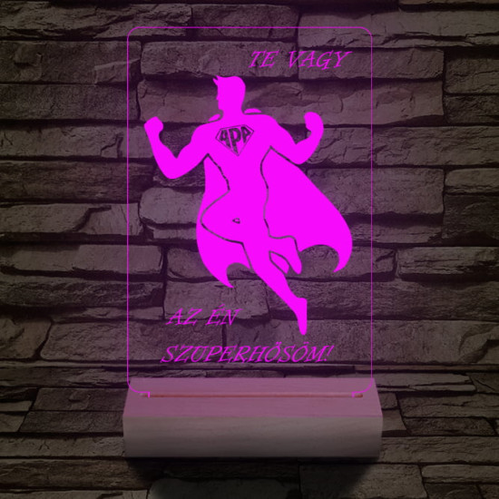 Apa a szuperhős személyre szabott 20 cm fa talppal 7 színű 3D led lámpa