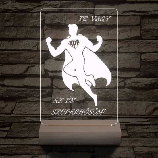 Apa a szuperhős személyre szabott 20 cm fa talppal 7 színű 3D led lámpa