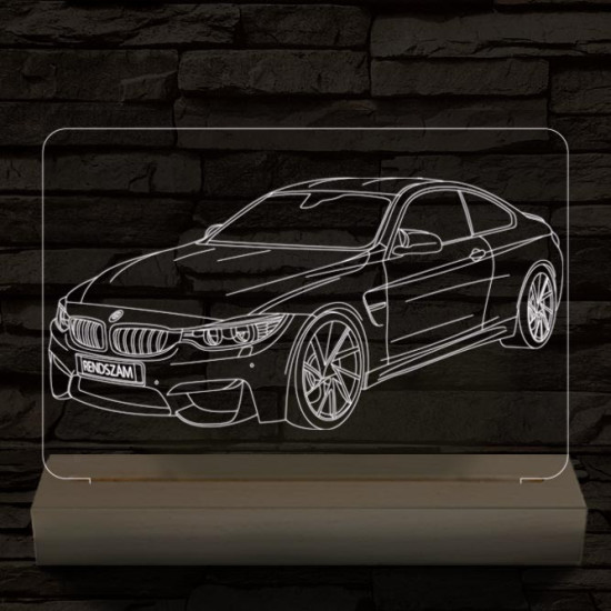 BMW M4 egyedi rendszámmal személyre szabott fatalppal 7 színű 3D led lámpa