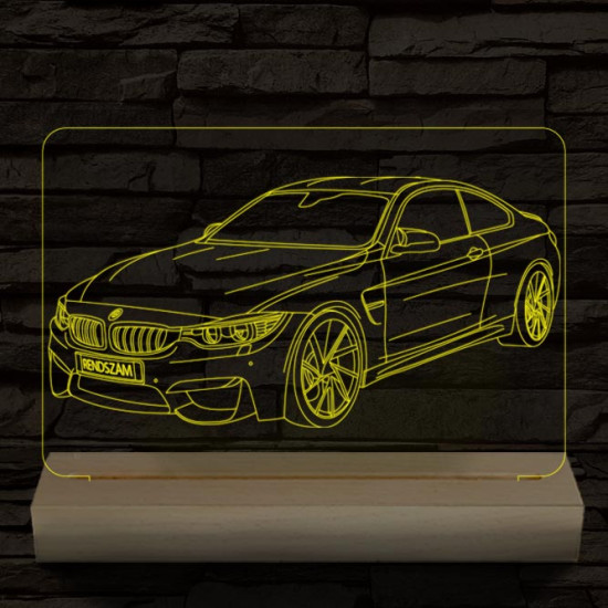 BMW M4 egyedi rendszámmal személyre szabott fatalppal 7 színű 3D led lámpa