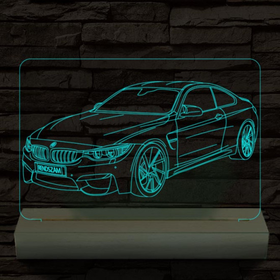 BMW M4 egyedi rendszámmal személyre szabott fatalppal 7 színű 3D led lámpa
