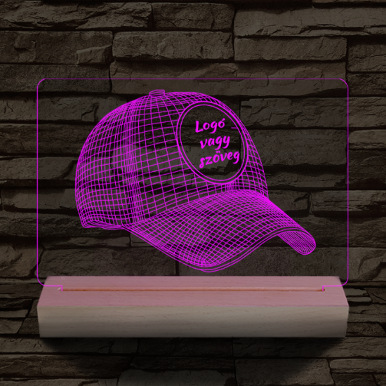 Baseball sapka egyedi névvel 20 cm fa talppal 7 színű 3D led lámpa