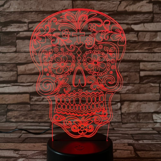 Koponya rajz 7 színű 3D led lámpa