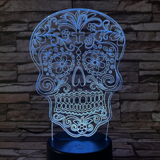 Koponya rajz 7 színű 3D led lámpa