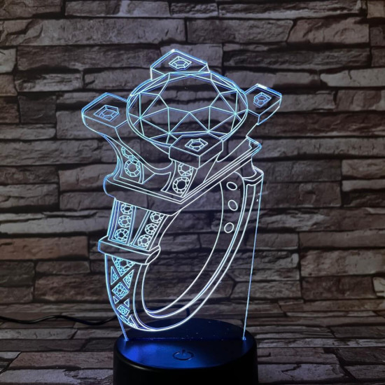 Gyűrű  köves  7 színű 3D led lámpa