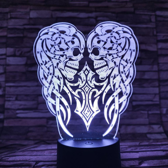 Koponya angyalszárny 7 színű 3D led lámpa