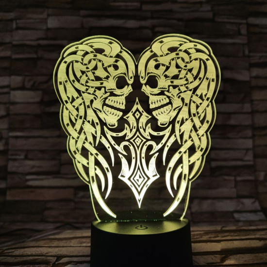 Koponya angyalszárny 7 színű 3D led lámpa