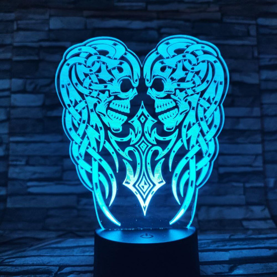 Koponya angyalszárny 7 színű 3D led lámpa