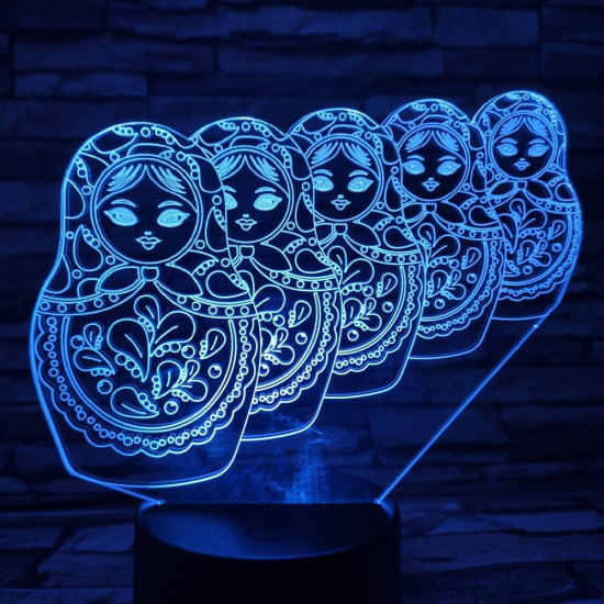 Matrjoska baba 7 színű 3D led lámpa