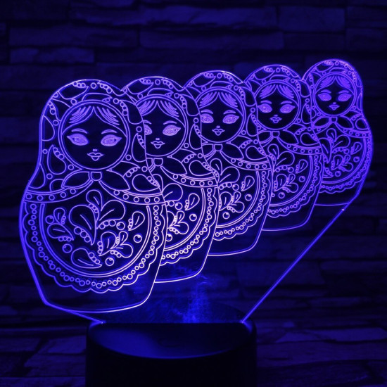 Matrjoska baba 7 színű 3D led lámpa