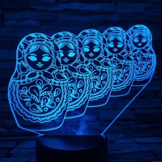 Matrjoska baba 7 színű 3D led lámpa