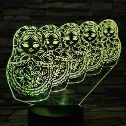 Matrjoska baba 7 színű 3D led lámpa