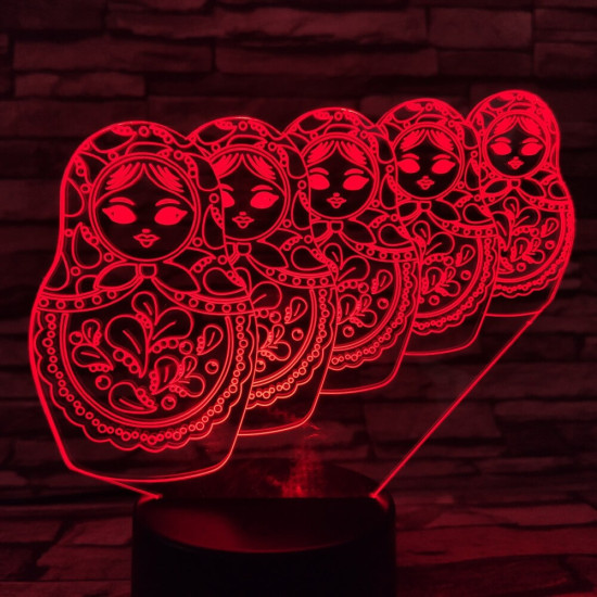 Matrjoska baba 7 színű 3D led lámpa