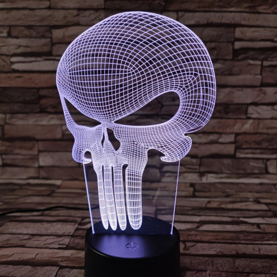 Koponya Punisher 7 színű 3D led lámpa