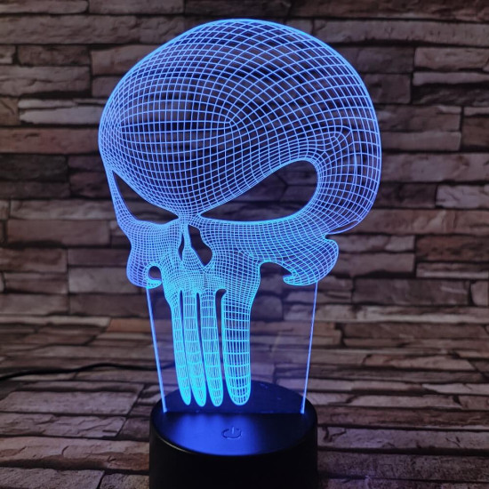 Koponya Punisher 7 színű 3D led lámpa