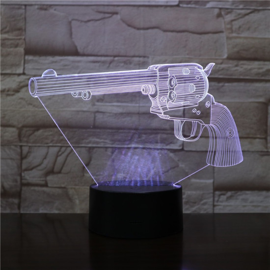 Pisztoly revolver  7 színű  3D led lámpa