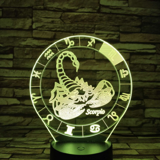 Skorpió Horoszkóp 7 színű 3D led lámpa