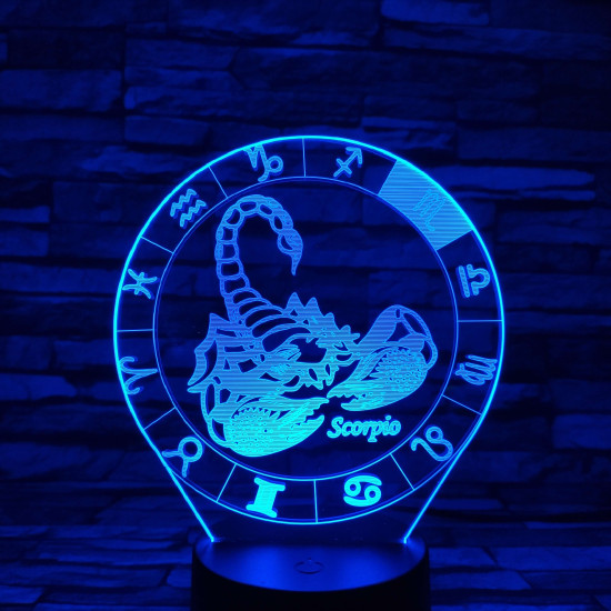 Skorpió Horoszkóp 7 színű 3D led lámpa