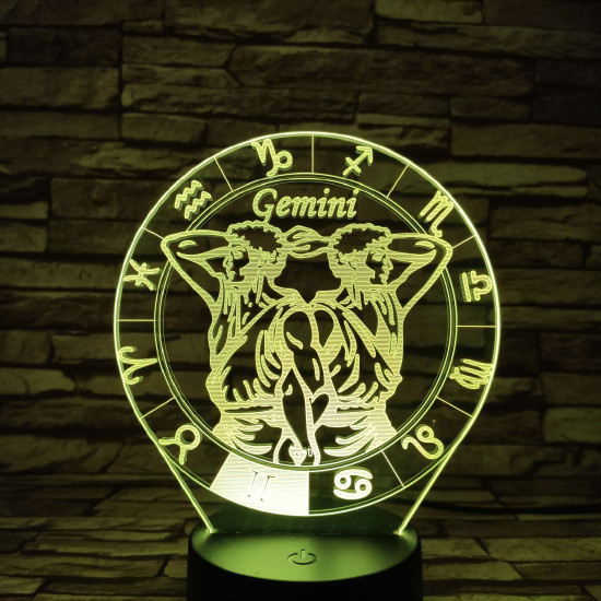 Ikrek Horoszkóp 7 színű 3D led lámpa