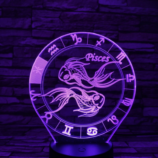 Halak Horoszkóp 7 színű 3D led lámpa