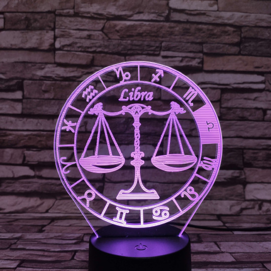 Mérleg Horoszkóp 7 színű 3D led lámpa