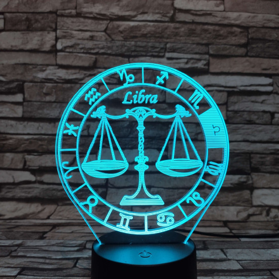 Mérleg Horoszkóp 7 színű 3D led lámpa