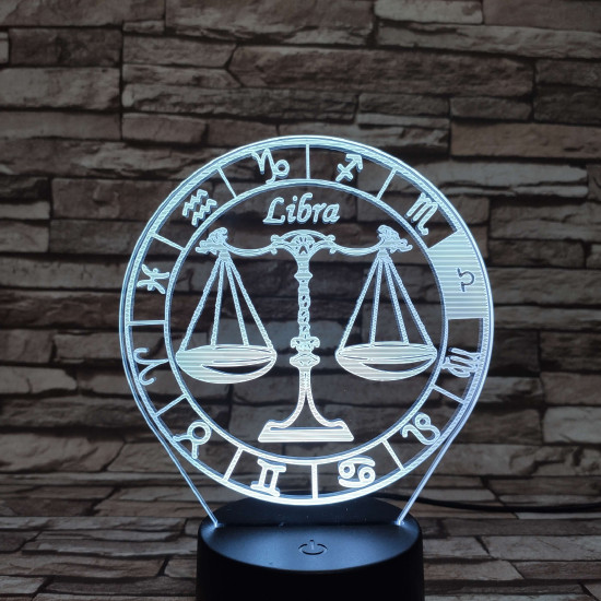 Mérleg Horoszkóp 7 színű 3D led lámpa