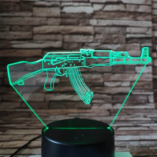 Gépfegyver AK-47 7 színű 3D led lámpa